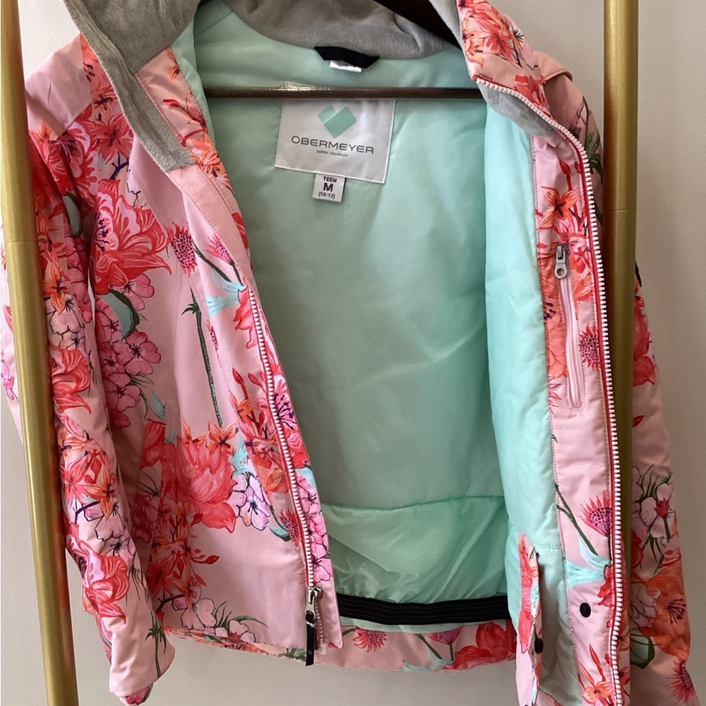 Obermeyer Pink Floral Ski Jacket with Mint Interior